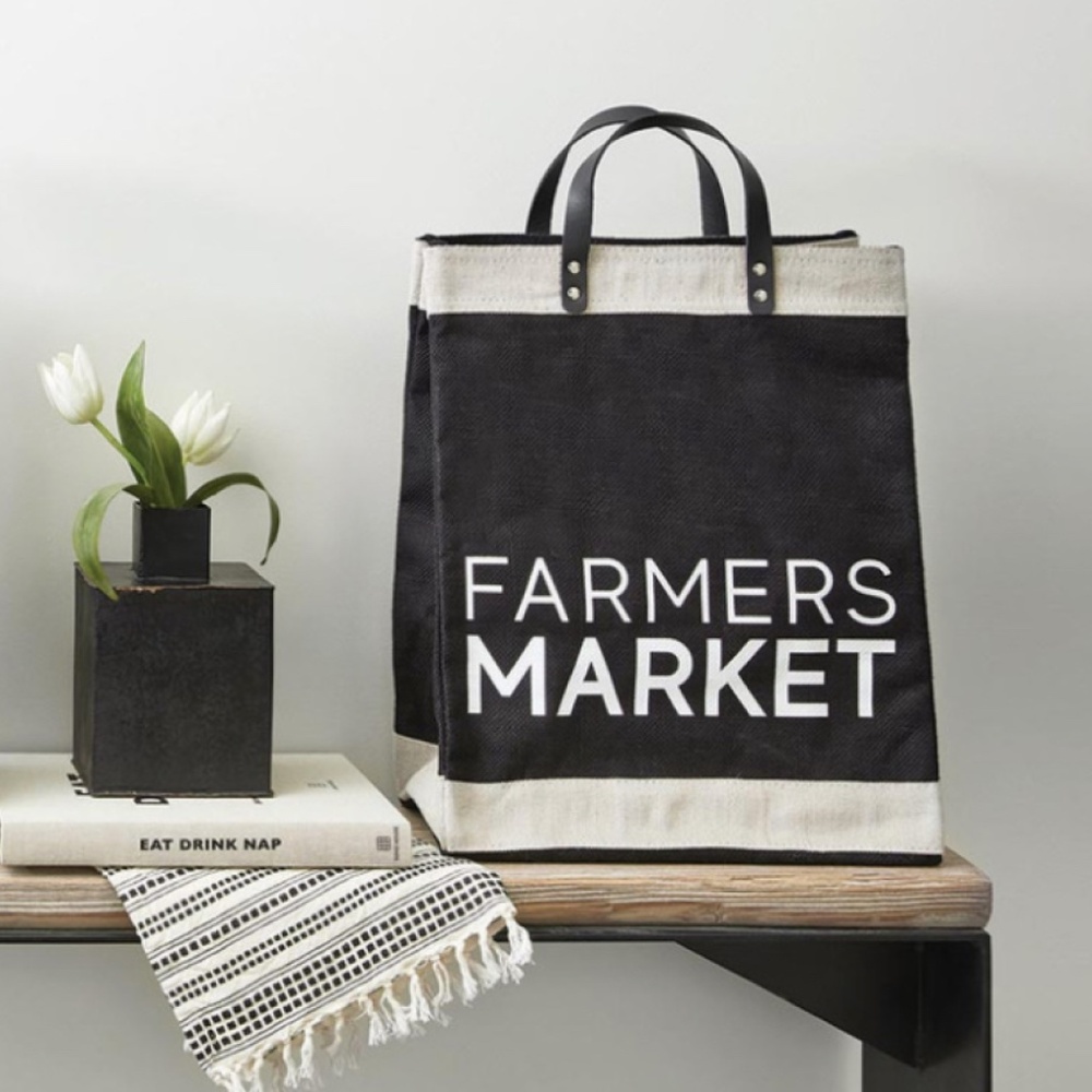 NWT Farmers Market Tote Santa Barbara Design Studio Black Tan Jute Leather 18H